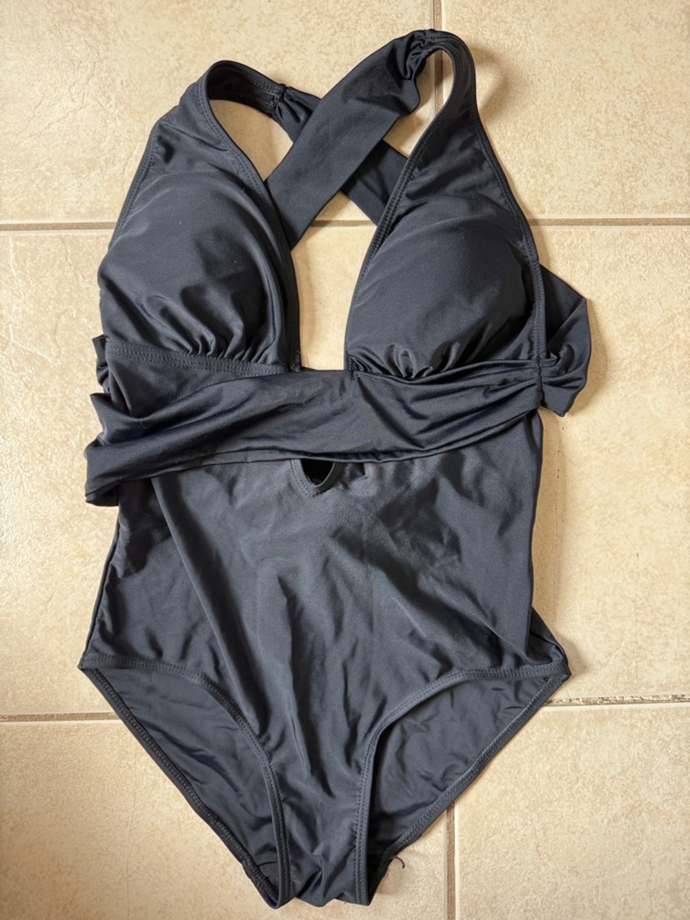 NWOT Classic Black One-Piece Swimsuit with Cross-Back